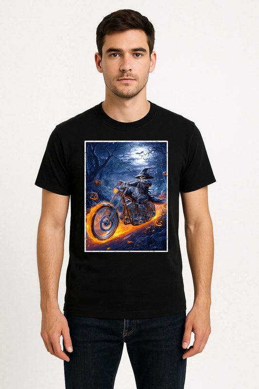 Witch Rider Skeleton Biker Halloween Gothic Horror Alternative Unisex T-Shirt