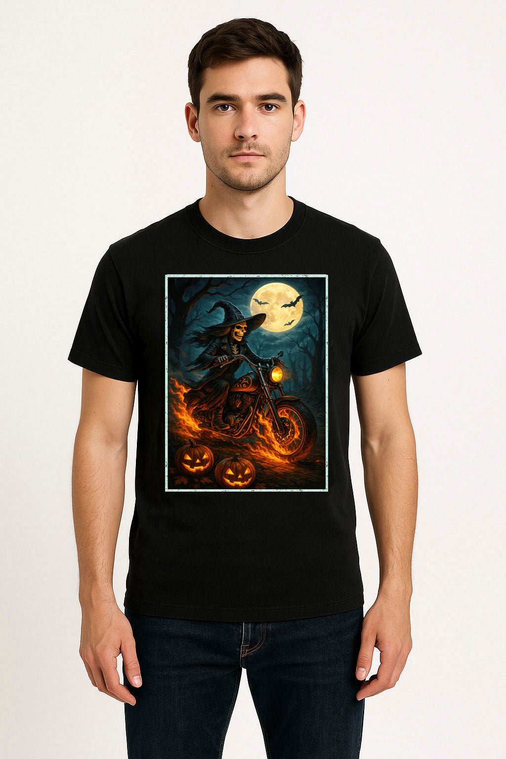 Witch Biker Skeleton Halloween Gothic Horror Alternative Unisex T-Shirt