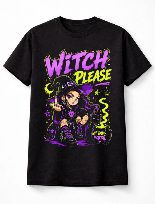 Witch Please Gothic Attitude Witch Cat Halloween Graphic Unisex T-Shirt