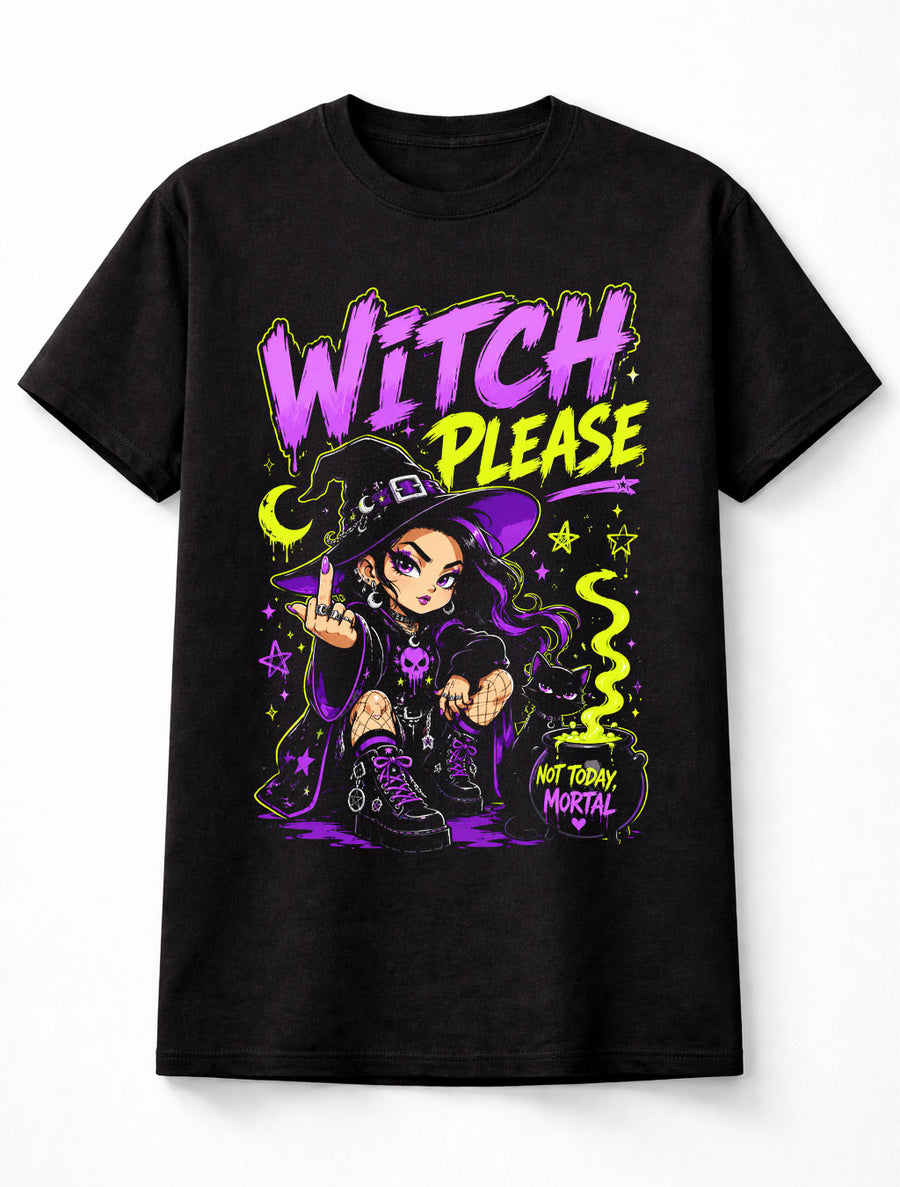 Witch Please Gothic Attitude Witch Cat Halloween Graphic Unisex T-Shirt