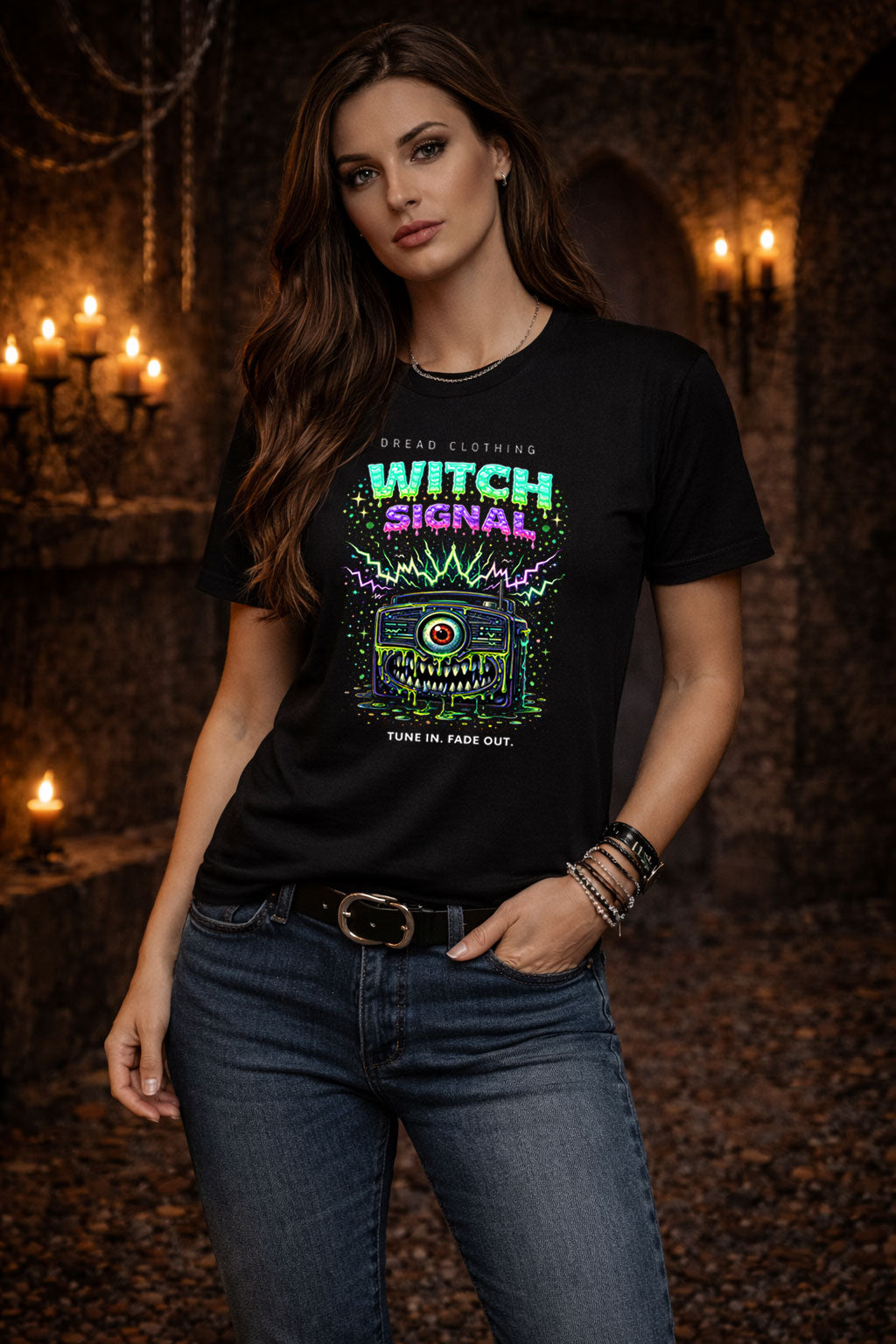 Witch Signal Radio Music Unisex Toxic Gothic Glitch Horror Graphic T-Shirt