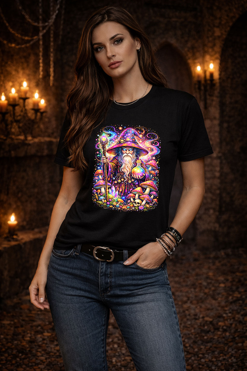 Mystic Wizard Mushroom Art Psychedelic Trippy Gothic Unisex T-Shirt