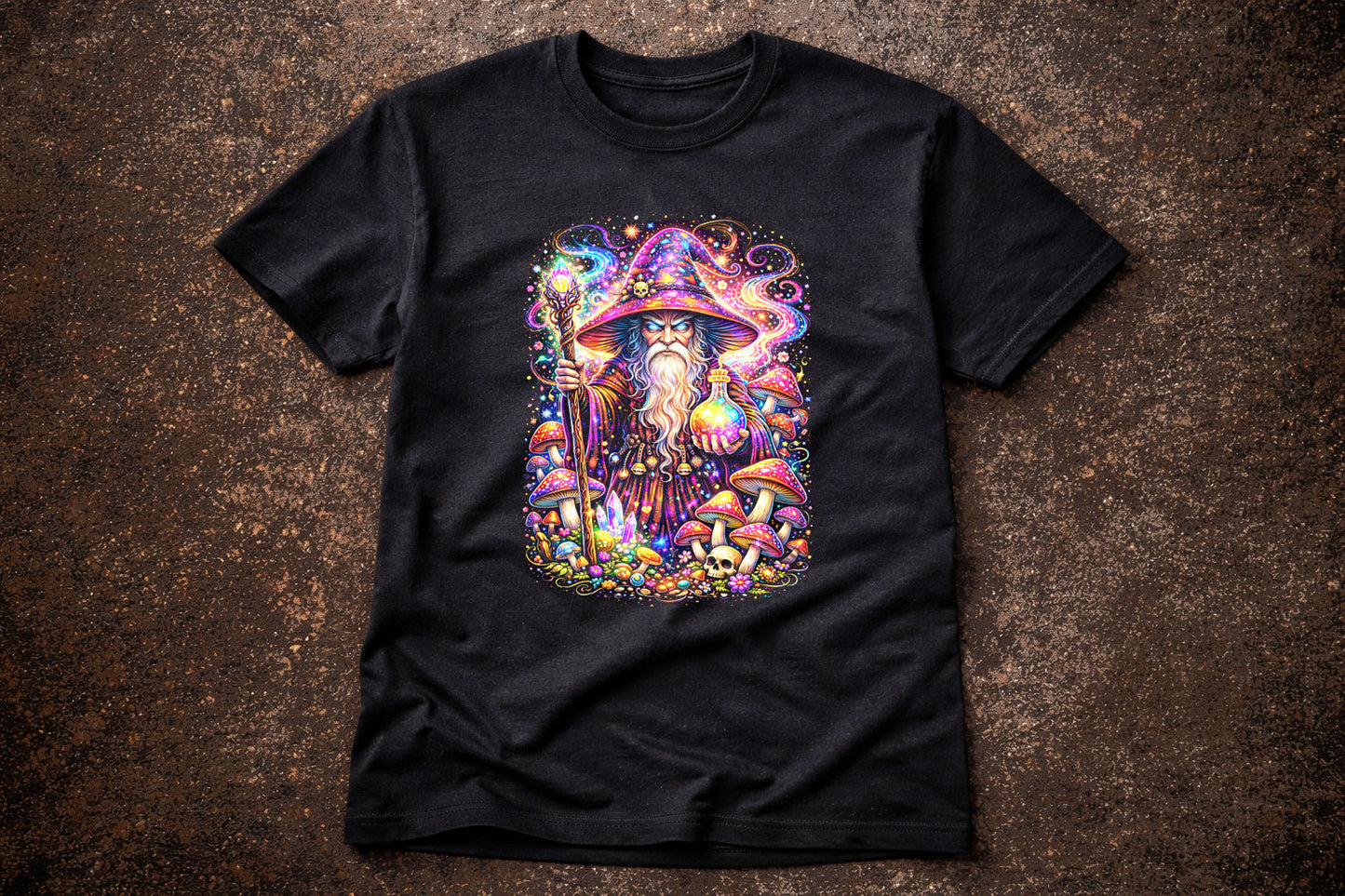 Mystic Wizard Mushroom Art Psychedelic Trippy Gothic Unisex T-Shirt