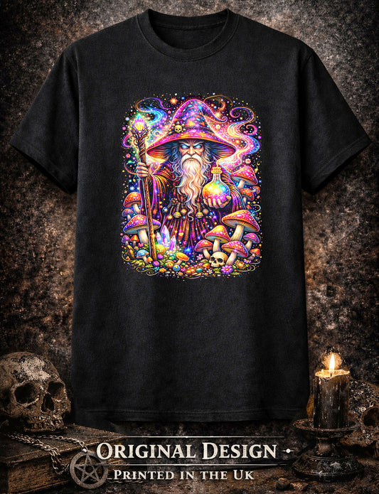 Mystic Wizard Mushroom Art Psychedelic Trippy Gothic Unisex T-Shirt