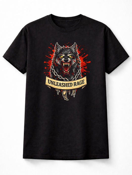 Wolf T Shirt Unleashed Rage Animal Fury Chain Tattoo Art Tee Unisex Black