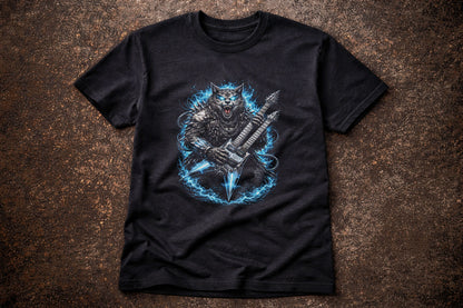 Wolf Heavy Metal Rocker Unisex Graphic T-Shirt Gothic Guitar Music Art Tee