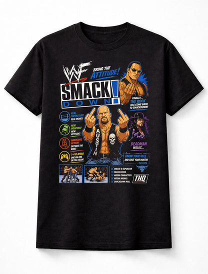WWF SmackDown T-Shirt Attitude Era Wrestling Tee The Rock Stone Cold Undertaker Graphic Shirt Retro WWE Game Shirt 90s Wrestling Adults & Kids Unisex T-Shirt