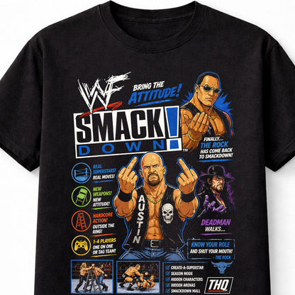 WWF SmackDown T-Shirt Attitude Era Wrestling Tee The Rock Stone Cold Undertaker Graphic Shirt Retro WWE Game Shirt 90s Wrestling Adults & Kids Unisex T-Shirt