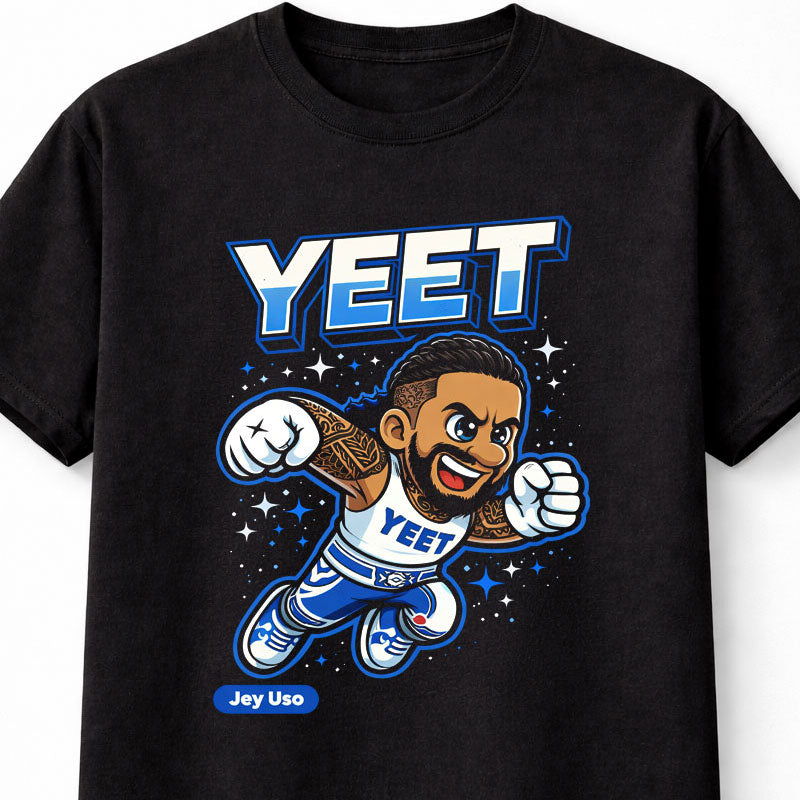 Jey Uso Yeet Cartoon WWE Wrestler T-Shirt Yeet Graphic Fan Tee Unisex Adults & Kids