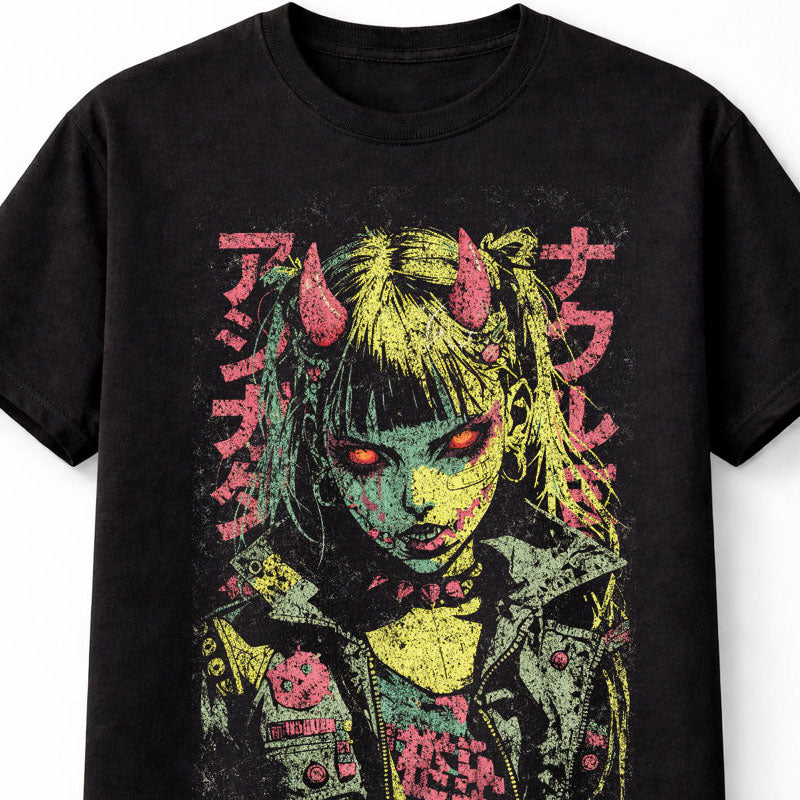 Demon Girl Japanese Cyberpunk Y2K Retro Techwear Manga Anime Adults & Kids Unisex T-Shirt