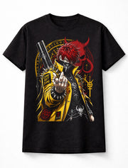 Anime Demon Punk Warrior Come Get Some Shotgun Red Hair Manga Unisex T-Shirt