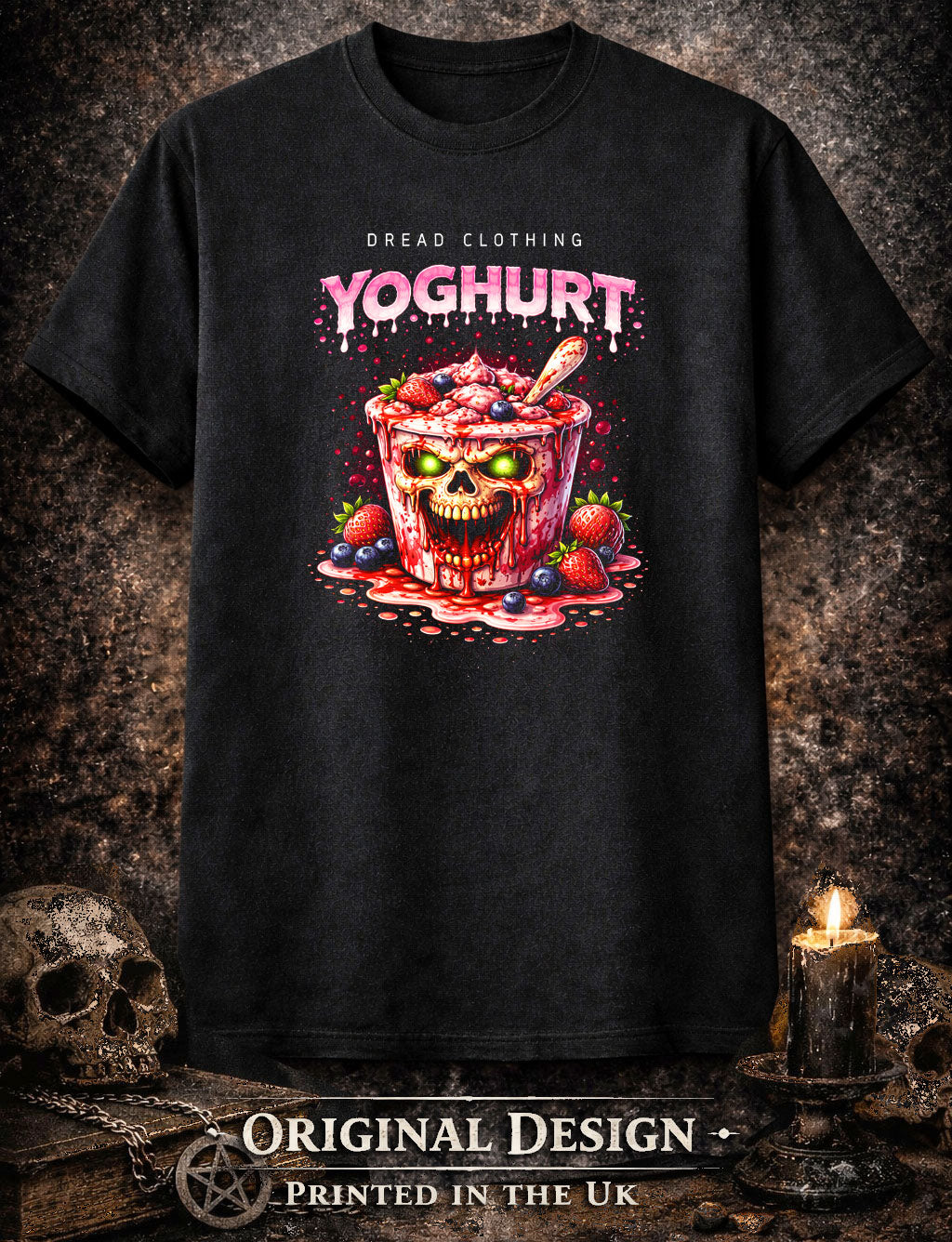 Yoghurt Skull Unisex Toxic Gothic T-Shirt Horror Dessert Blood Drip Dark Alt Tee