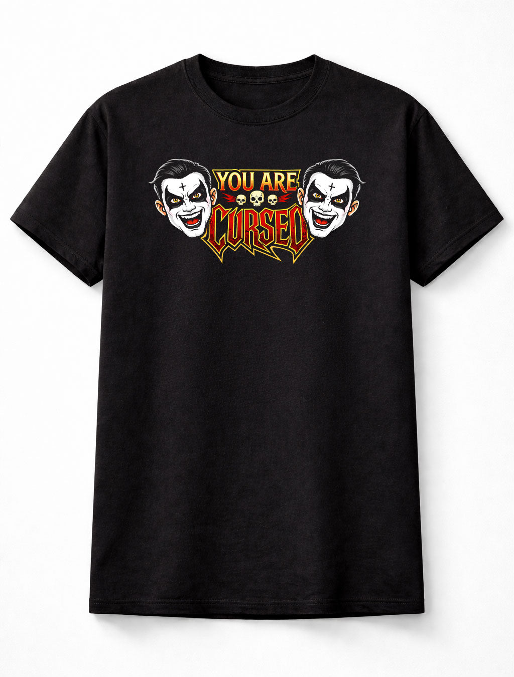 Danhausen You Are Cursed Wrestling T-Shirt Cartoon Horror Graphic Skull Design Evil Character Dark Comedy Fan Tee Spooky Minimal Style Adult & Kids Unisex T-Shirt