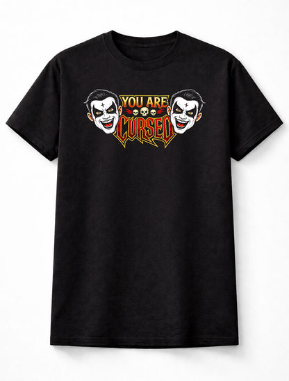 Danhausen You Are Cursed Wrestling T-Shirt Cartoon Horror Graphic Skull Design Evil Character Dark Comedy Fan Tee Spooky Minimal Style Adult & Kids Unisex T-Shirt