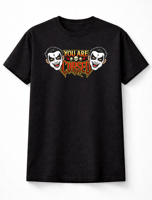 Danhausen You Are Cursed Wrestling T-Shirt Cartoon Horror Graphic Skull Design Evil Character Dark Comedy Fan Tee Spooky Minimal Style Adult & Kids Unisex T-Shirt