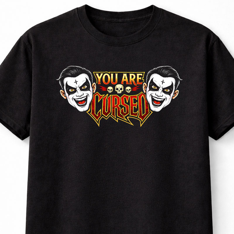 Danhausen You Are Cursed Wrestling T-Shirt Cartoon Horror Graphic Skull Design Evil Character Dark Comedy Fan Tee Spooky Minimal Style Adult & Kids Unisex T-Shirt