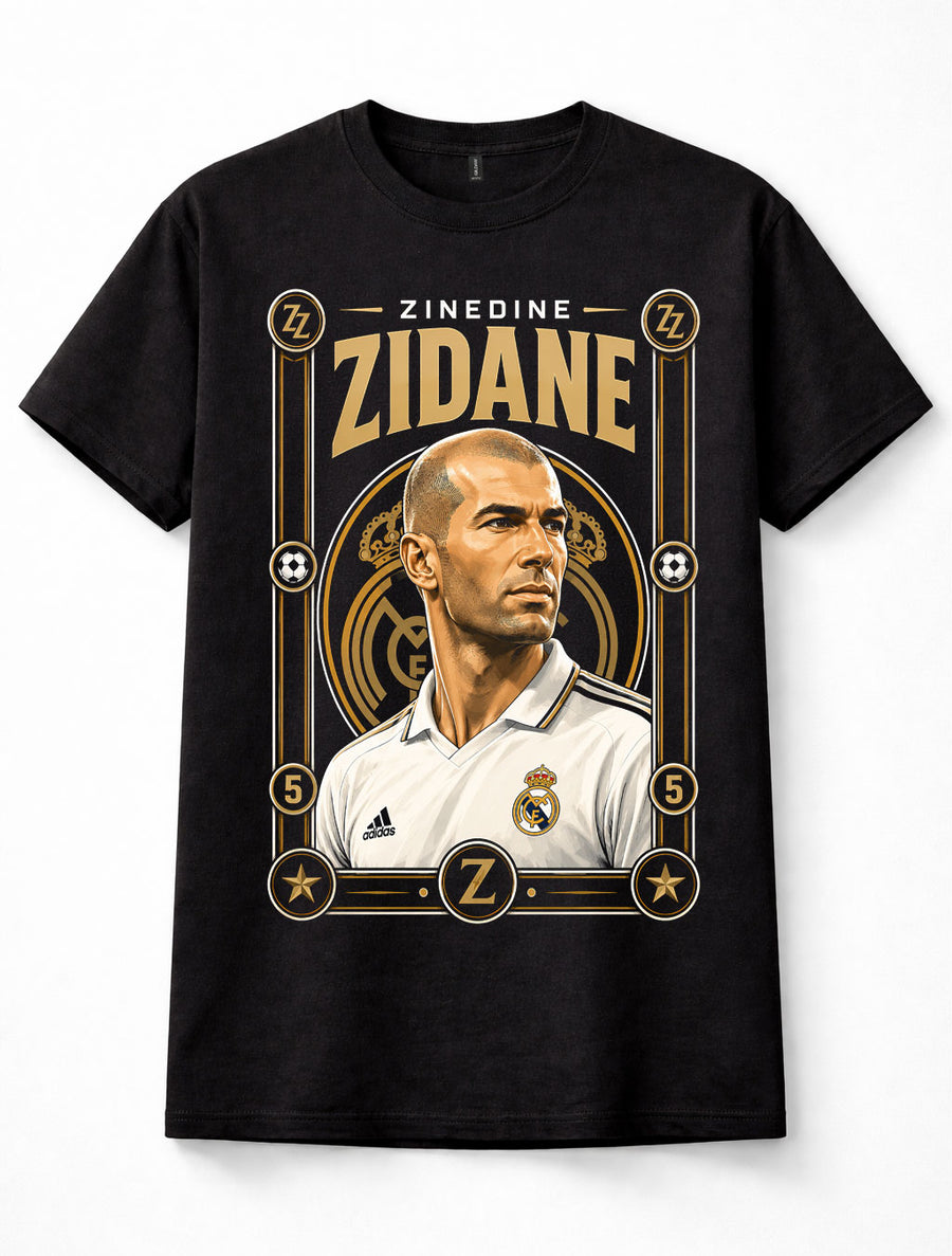 Zinedine Zidane Real Madrid Number 5 France Football Legend Black Unisex T-Shirt