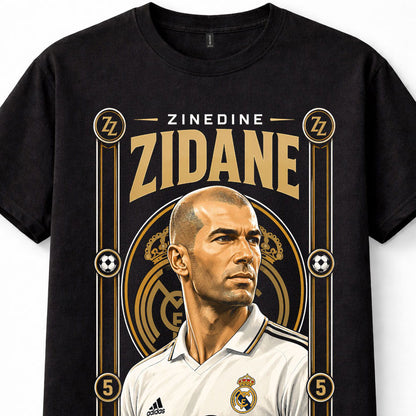 Zinedine Zidane Real Madrid Number 5 France Football Legend Black Unisex T-Shirt