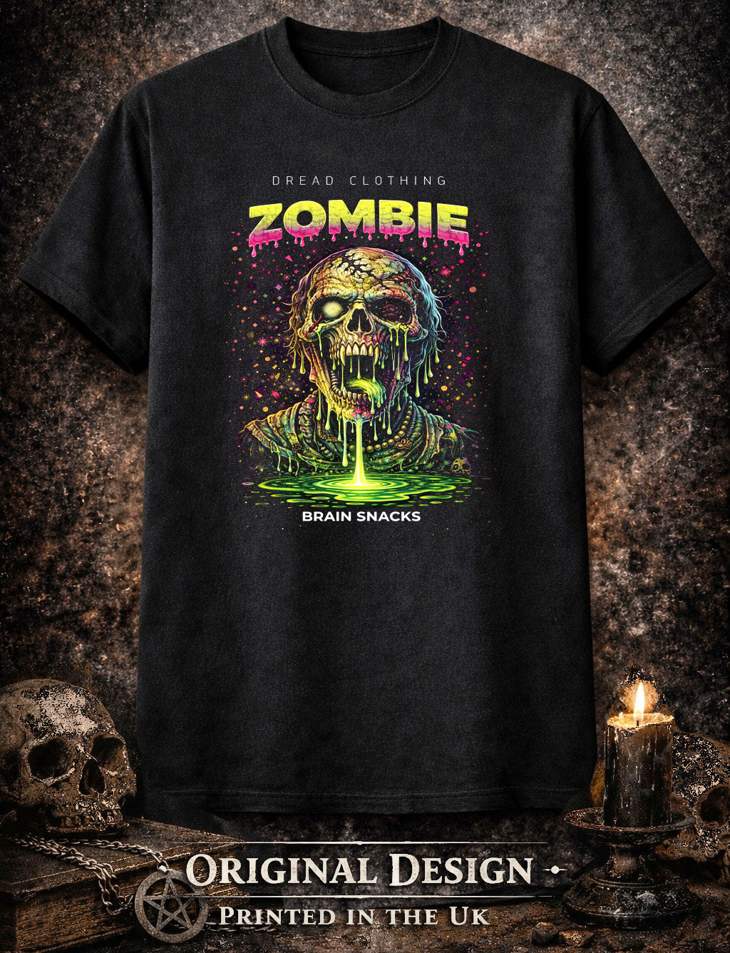 Zombie Brain Snacks Unisex Toxic Gothic Undead Horror Graphic T-Shirt